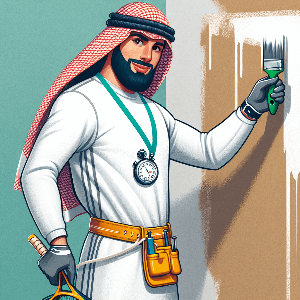 illustration d'un homme en tenue de sport qui peint un mur d'une main et tient une raquette de tennis de l'autre, symbolisant le signe du Bélier très actif un jour de repos