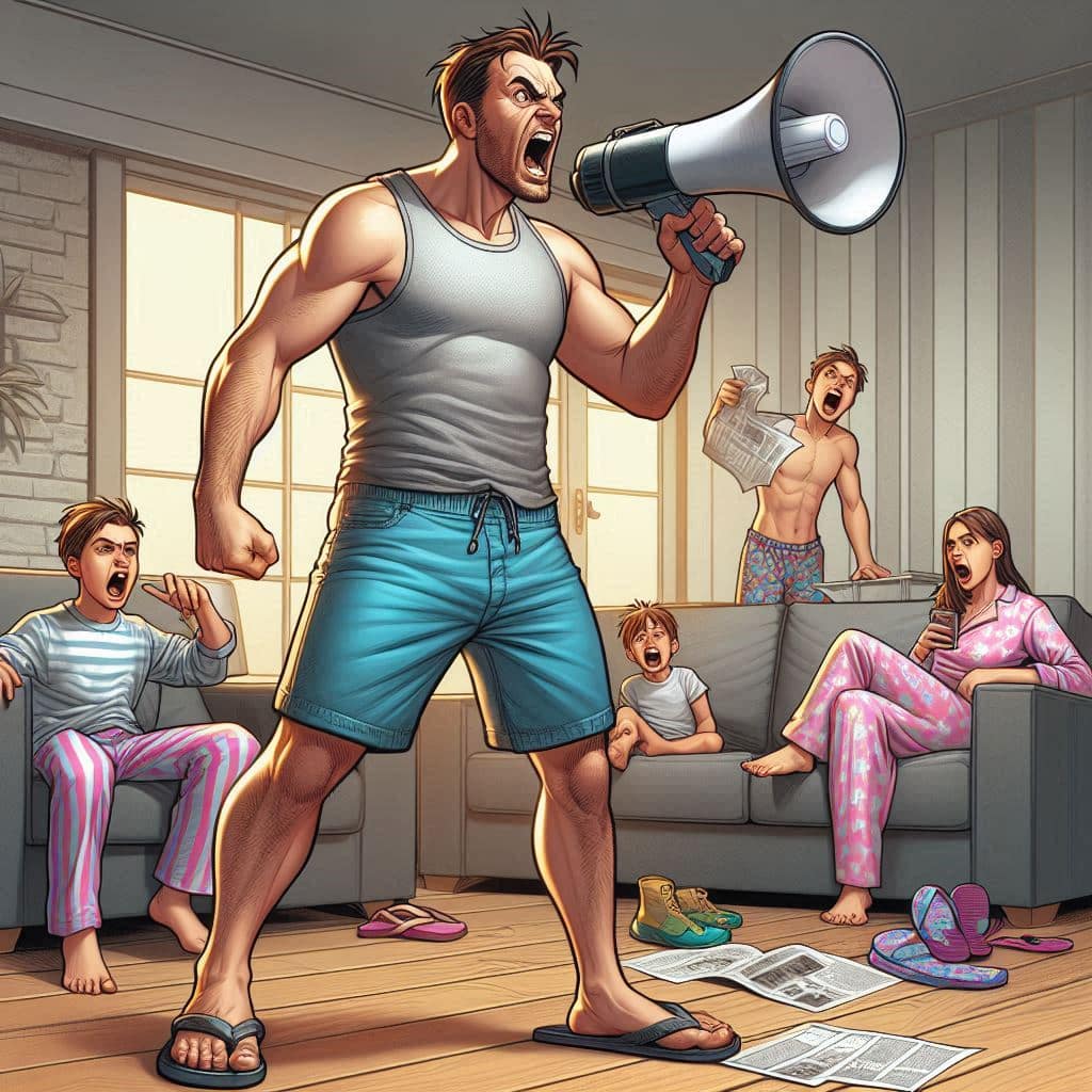 Homme hurlant dans un mégaphone, pour illustrer le papa Bélier