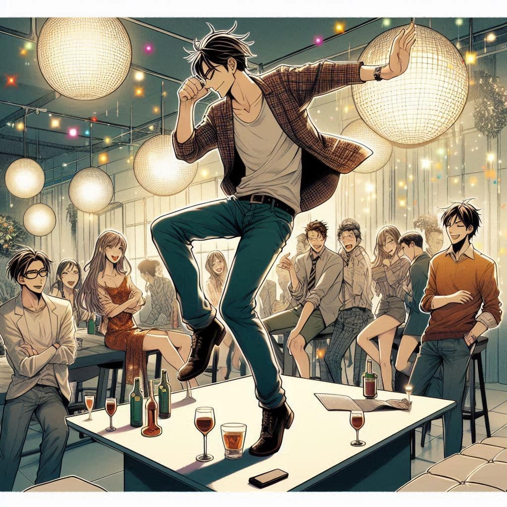 Homme dansant sur une table pendant une fête, illustrant le signe astrologique du Bélier