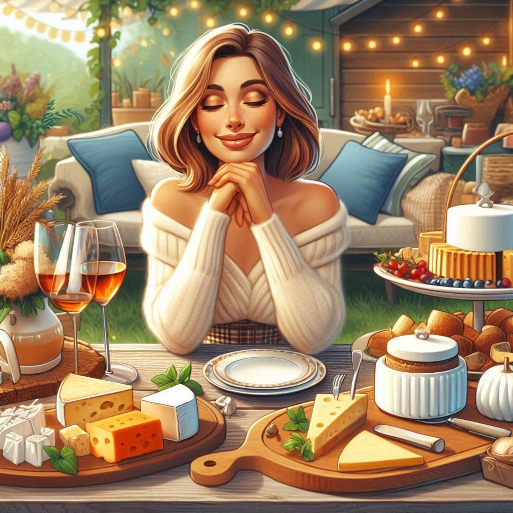 Une femme assise devant un buffet pour illustrer le signe du Taureau pendant une fête