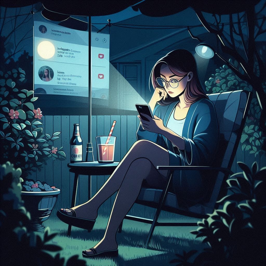 Une femme assise en train de scroller les réseaux, pour illustrer le signe du Scorpion face aux invitations