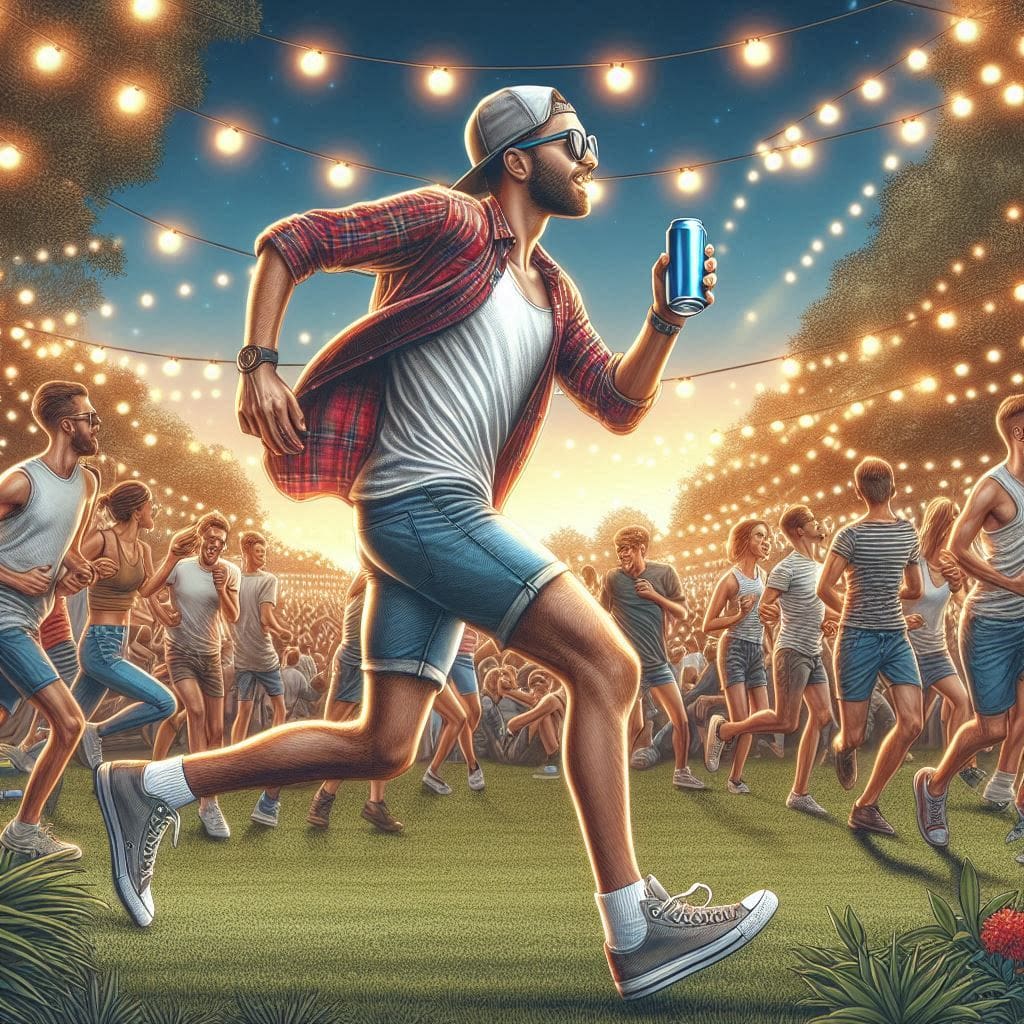 Un homme qui court partout bière à la main, pendant une fête, pour illustrer le Signe du Bélier face aux invitations