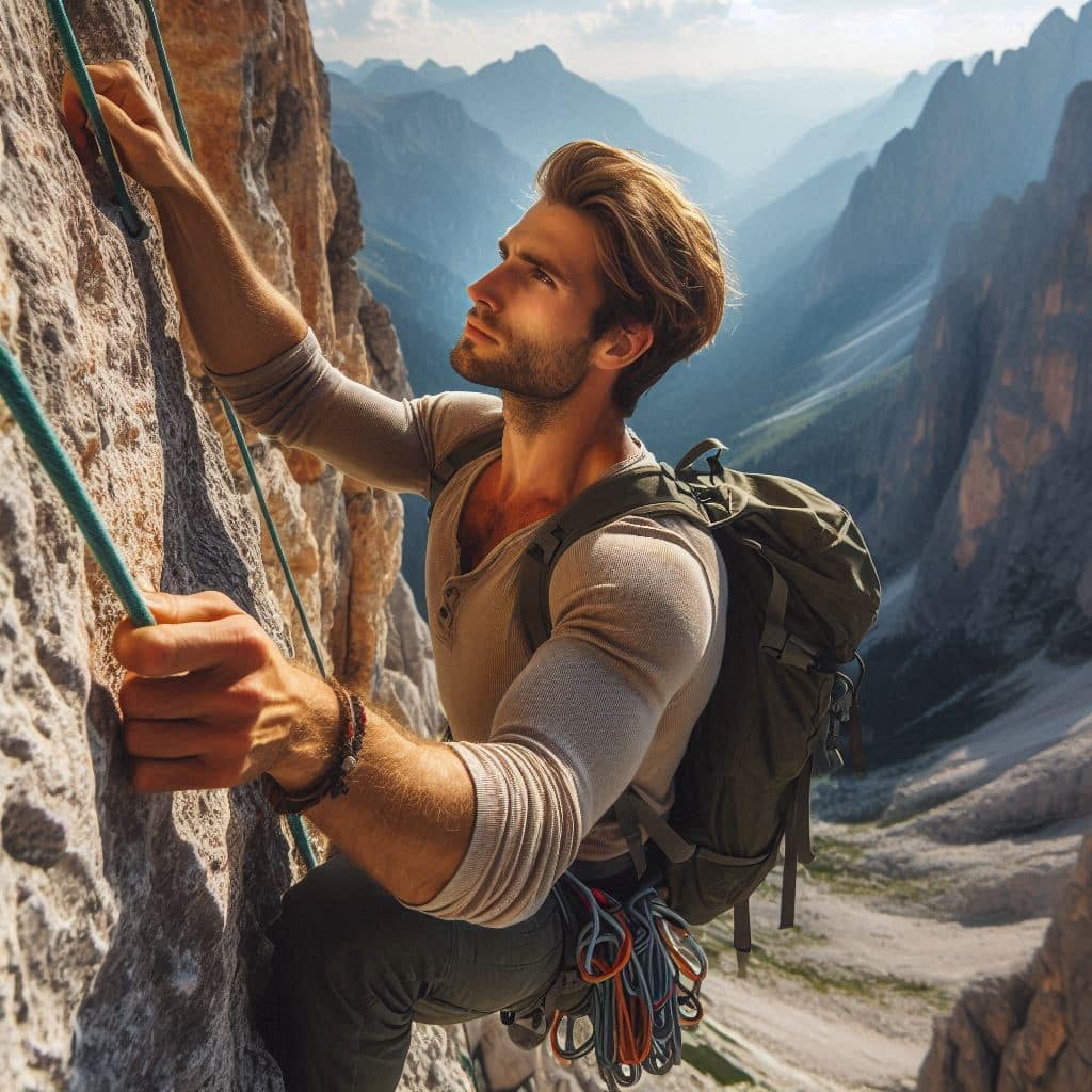 Homme qui fait de la via ferrata