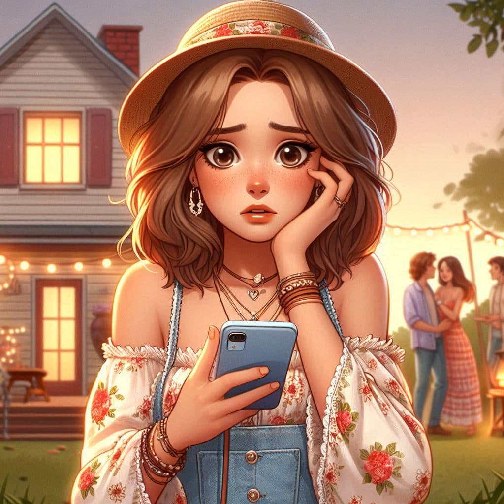 Une jeune femme téléphone à la main, l'air un peu perdu, pour illustrer le signe du Poisson