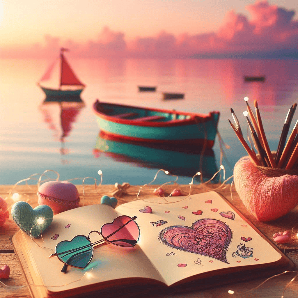 Une barque colorée sur une mer calme. Représentant le signe du Poisson en vacances