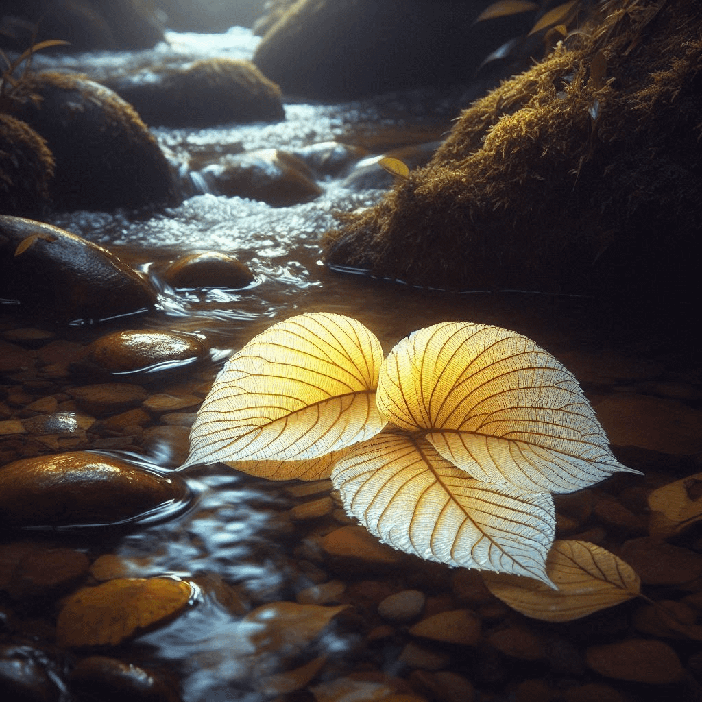 Des feuilles flottant sur un ruisseau, symbolisant le défi personnel du Gémeaux