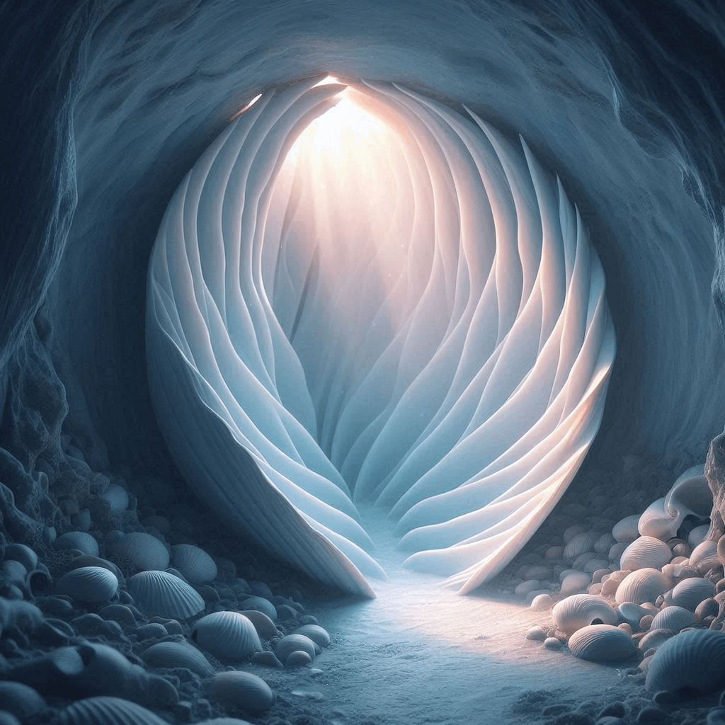 Une lumière douce sortant d'un coquillage, symbolisant le défi personnel du Cancer