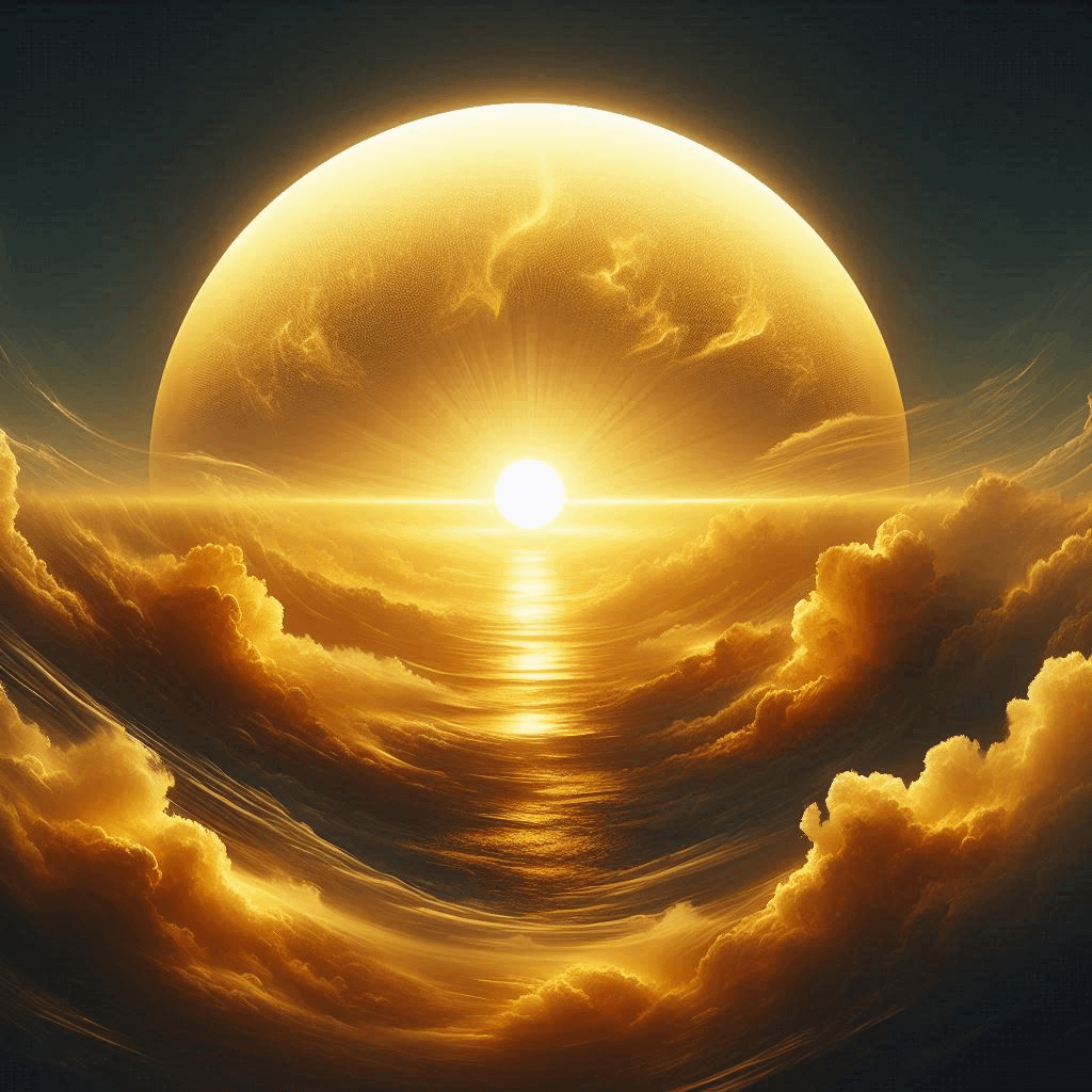 Un soleil levant, de couleur doré, symbolisant la révolution intérieure du Lion