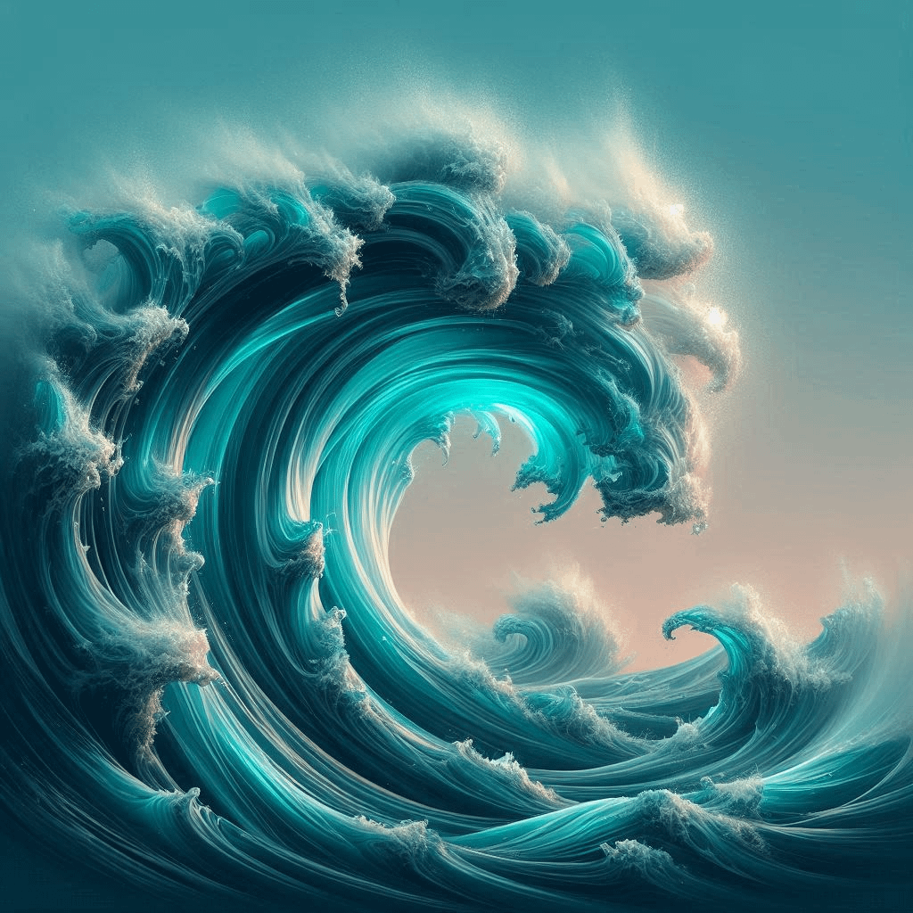 Une grosse vague turquoise, symbolisant la révolution intérieure du Verseau