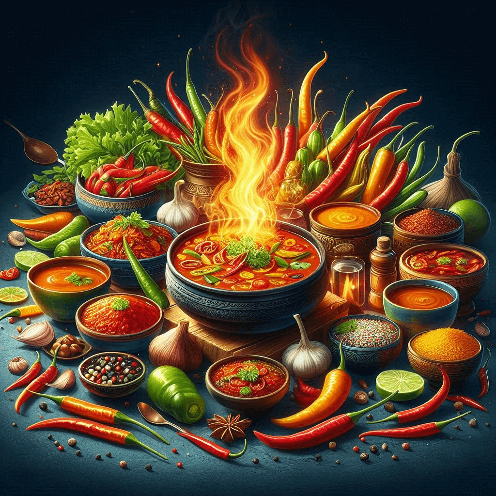 Une table avec des plats colorés et épicés, pour représenter l'alimentation des signes de Feu