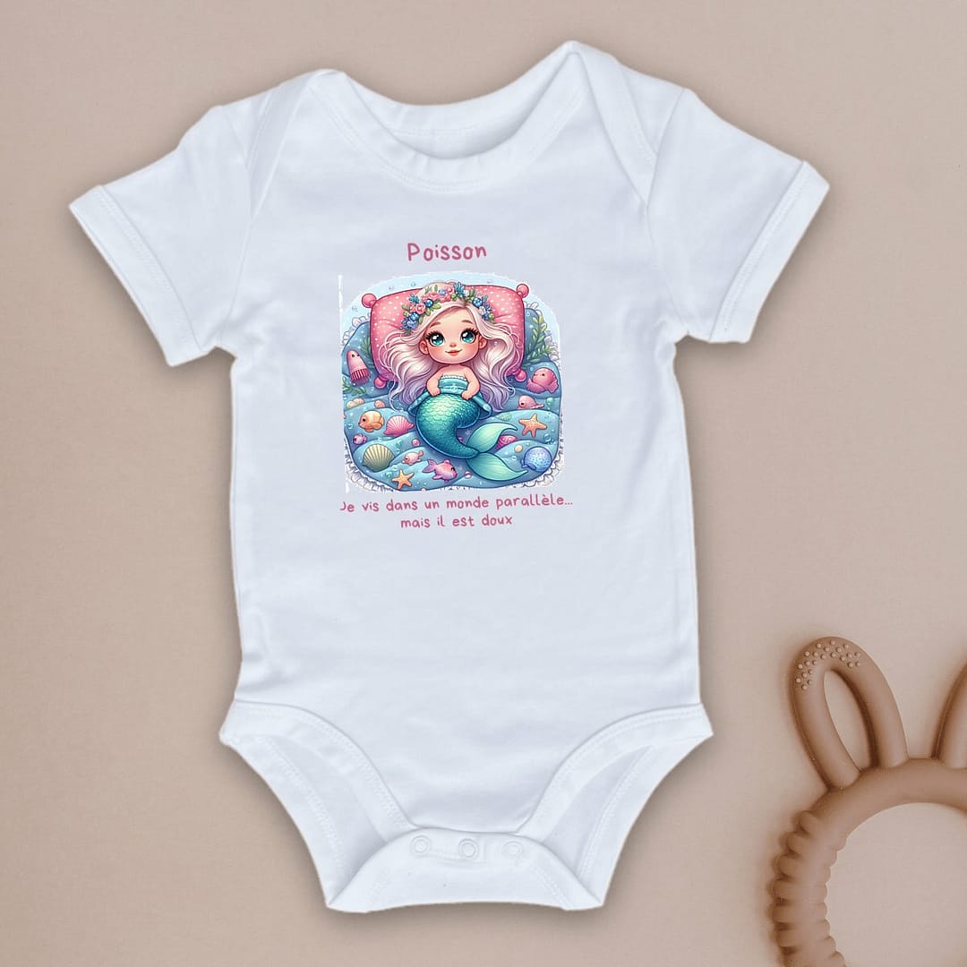Body bébé fille, signe astrologique Poisson, design drôle et mignon
