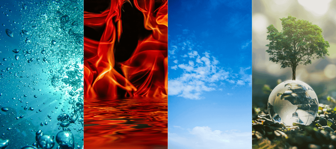 Image représentant les 4 éléments (Air, Terre, Feu, Eau)