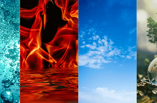 Image représentant les 4 éléments (Air, Terre, Feu, Eau)